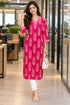 Pink and White Pure Cotton Hand Block Print Kurti
