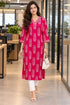 Pink and White Pure Cotton Hand Block Print Kurti