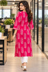 Pink and White Pure Cotton Hand Block Print Kurti