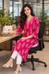 Pink and White Pure Cotton Hand Block Print Kurti