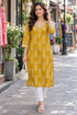 Mustard Pure Cotton Ikat Printed Kurta For Women