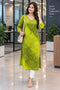 Parrot Green Pure Cotton Bandhej Printed Kurti