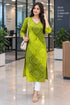 Parrot Green Pure Cotton Bandhej Printed Kurti