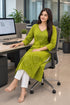 Parrot Green Pure Cotton Bandhej Printed Kurti