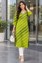 Parrot Green Pure Cotton Ikat Printed Kurta For Women