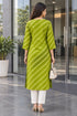 Parrot Green Pure Cotton Ikat Printed Kurta For Women