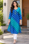 Blue Pure Cotton Ikat Printed Kurta For Women