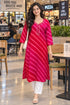 Pink & Red Pure Cotton Ikat Printed Kurta For Women