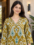 Mustard Yellow Pure Cotton Ikat Printed Kurta For Women
