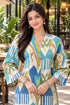 Blue & Beige Pure Cotton Ikat Printed Kurta For Women