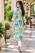 Blue & Beige Pure Cotton Ikat Printed Kurta For Women