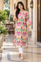 Pink & Beige Pure Cotton Ikat Printed Kurta For Women