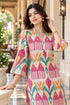 Pink & Beige Pure Cotton Ikat Printed Kurta For Women