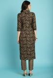 Black & Beige Rayon Jaipuri Printed Kurta With Pant