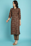 Maroon & Beige Rayon Jaipuri Printed Kurta With Pant