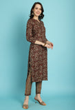 Maroon & Beige Rayon Jaipuri Printed Kurta With Pant