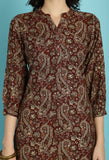 Maroon & Beige Rayon Jaipuri Printed Kurta With Pant