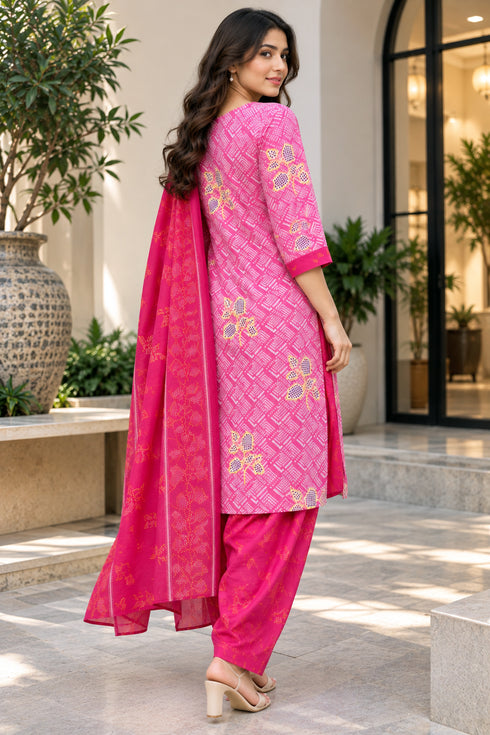 Baby Pink Cotton Blend Printed Ready to Wear Patiala Salwar Suit