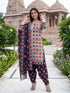 Beige & Wine Cotton Blend Printed Ready to Wear Patiala Salwar Suit