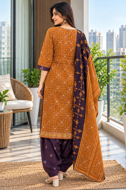 Mustard Cotton Blend Printed Ready to Wear Patiala Salwar Suit