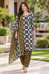Black & White Cotton Blend Printed Ready to Wear Patiala Salwar Suit