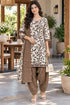 White & Brown Cotton Blend Printed Ready to Wear Patiala Salwar Suit