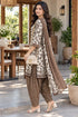White & Brown Cotton Blend Printed Ready to Wear Patiala Salwar Suit