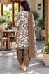 White & Brown Cotton Blend Printed Ready to Wear Patiala Salwar Suit