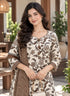 White & Brown Cotton Blend Printed Ready to Wear Patiala Salwar Suit