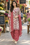 White & Red Cotton Blend Printed Ready to Wear Patiala Salwar Suit