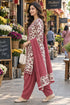 White & Red Cotton Blend Printed Ready to Wear Patiala Salwar Suit