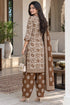Beige Cotton Blend Printed Ready to Wear Patiala Salwar Suit