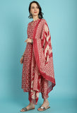 Maroon PC Cotton Jaipuri Printed Kurta With Pant & Dupatta