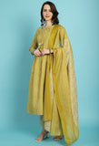 Mustard PC Cotton Jaipuri Printed Kurta With Pant & Dupatta