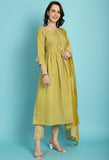 Mustard PC Cotton Jaipuri Printed Kurta With Pant & Dupatta