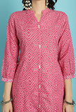 Pink PC Cotton Jaipuri Printed Kurta With Pant & Dupatta