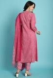 Pink PC Cotton Jaipuri Printed Kurta With Pant & Dupatta