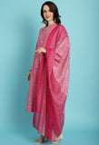 Pink PC Cotton Jaipuri Printed Kurta With Pant & Dupatta