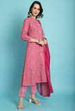 Pink PC Cotton Jaipuri Printed Kurta With Pant & Dupatta