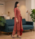 Red & Beige Cotton Blend Jaipuri Printed Kurta & Pant With Dupatta