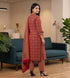 Red & Beige Cotton Blend Jaipuri Printed Kurta & Pant With Dupatta