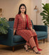 Red & Beige Cotton Blend Jaipuri Printed Kurta & Pant With Dupatta