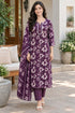 Wine Cotton Blend Jaipuri Printed Straight Kurta & Pant With Dupatta