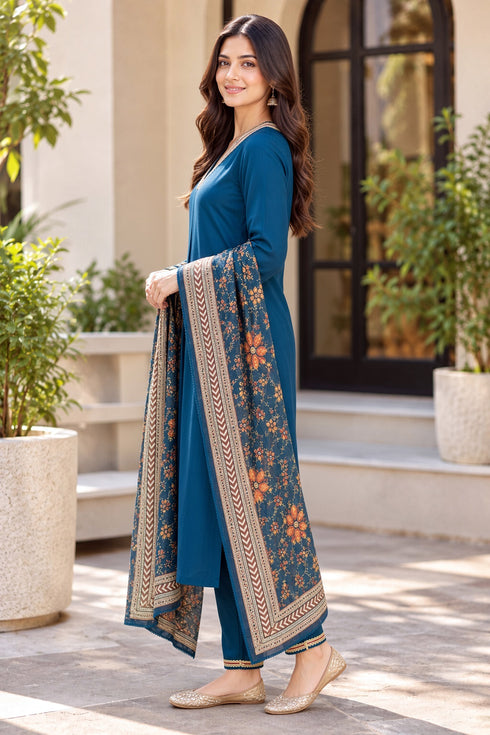 Blue Cotton Blend Solid kurta sets women
