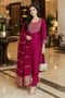 Pink Cotton Blend Solid Kurta & Pant With Dupatta