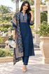 Navy Blue Cotton Blend Embroidered kurta sets women