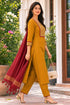 Mustard Yellow Cotton Blend Solid Kurta & Pant With Dupatta