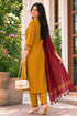 Mustard Yellow Cotton Blend Solid Kurta & Pant With Dupatta