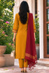 Mustard Yellow Cotton Blend Solid Kurta & Pant With Dupatta