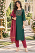 Bottle Green Cotton Blend Embroidered kurta sets women